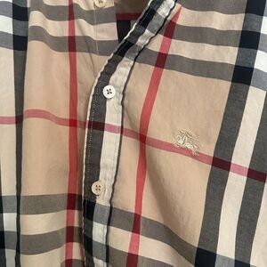 Burberry Cream and Red Casual Button Down Shirt with Iconic Check Pattern